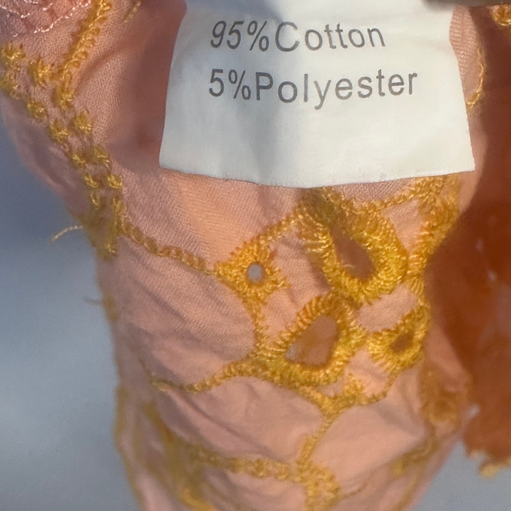 ROIII Small‎ Peach Eyelet Lace Mini Dress Peach Boho Embroidery Stunning Dress - Picture 10 of 12